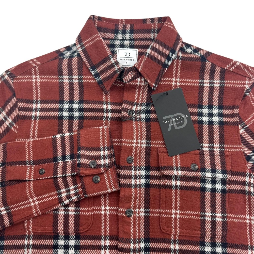 7 Diamonds Shirt Mens S Brown Plaid Flannel Long Sleeve Button Front Generation